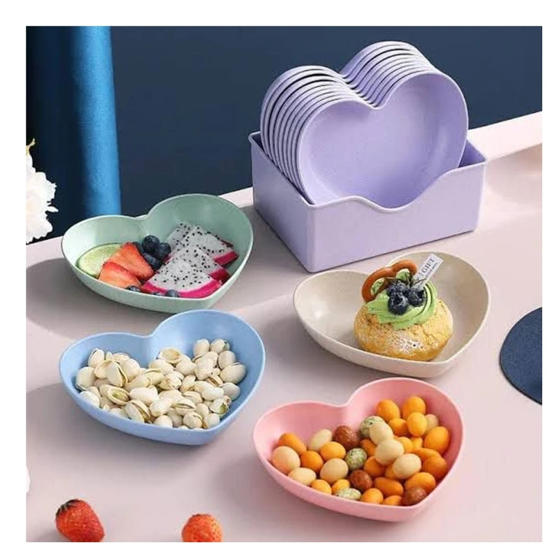 Heart Shape 10 PCs Plate Set With Holder (Randoms Colour)