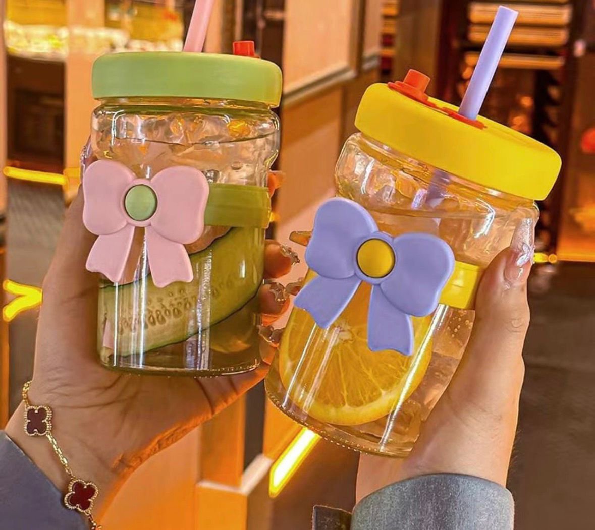 Ribbon Bow Mug With Straw