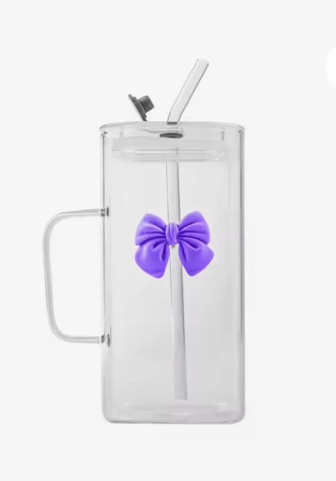 Cute Glass Cup With Lid and Bow