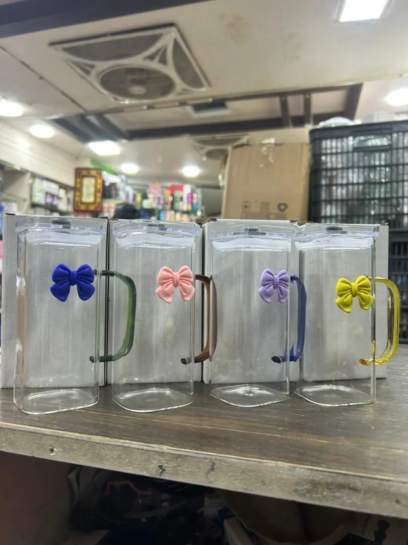 Cute Glass Cup With Lid and Bow