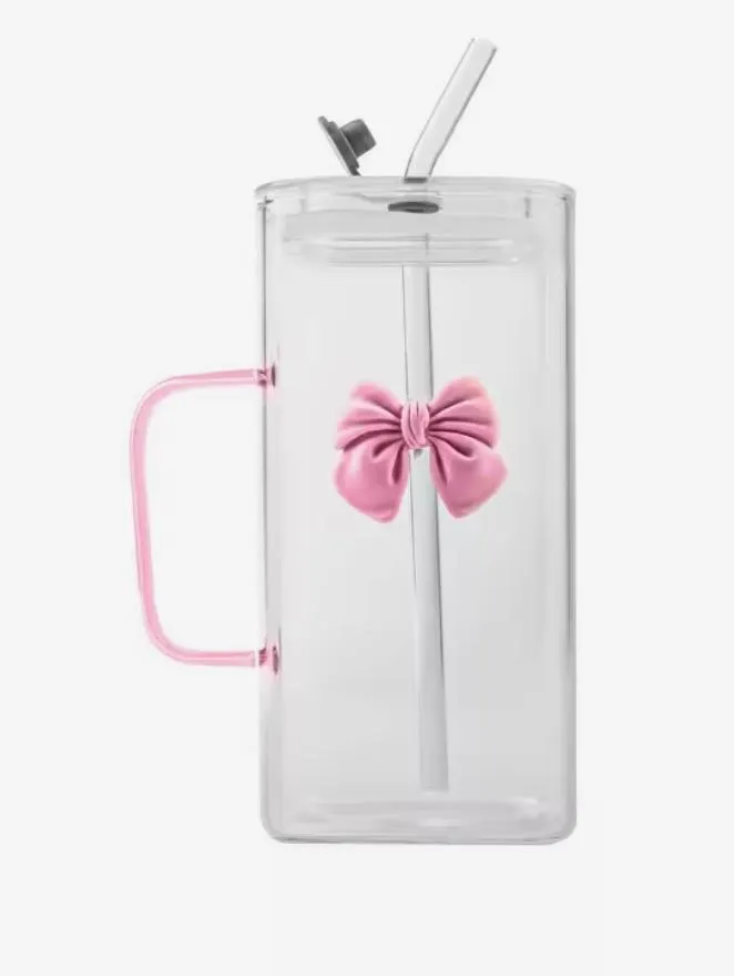 Cute Glass Cup With Lid and Bow