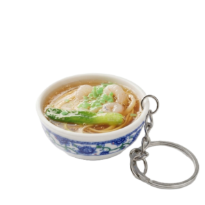 Realistic Asian Seafood Shrimp Noodle Soup Bowl Keychain