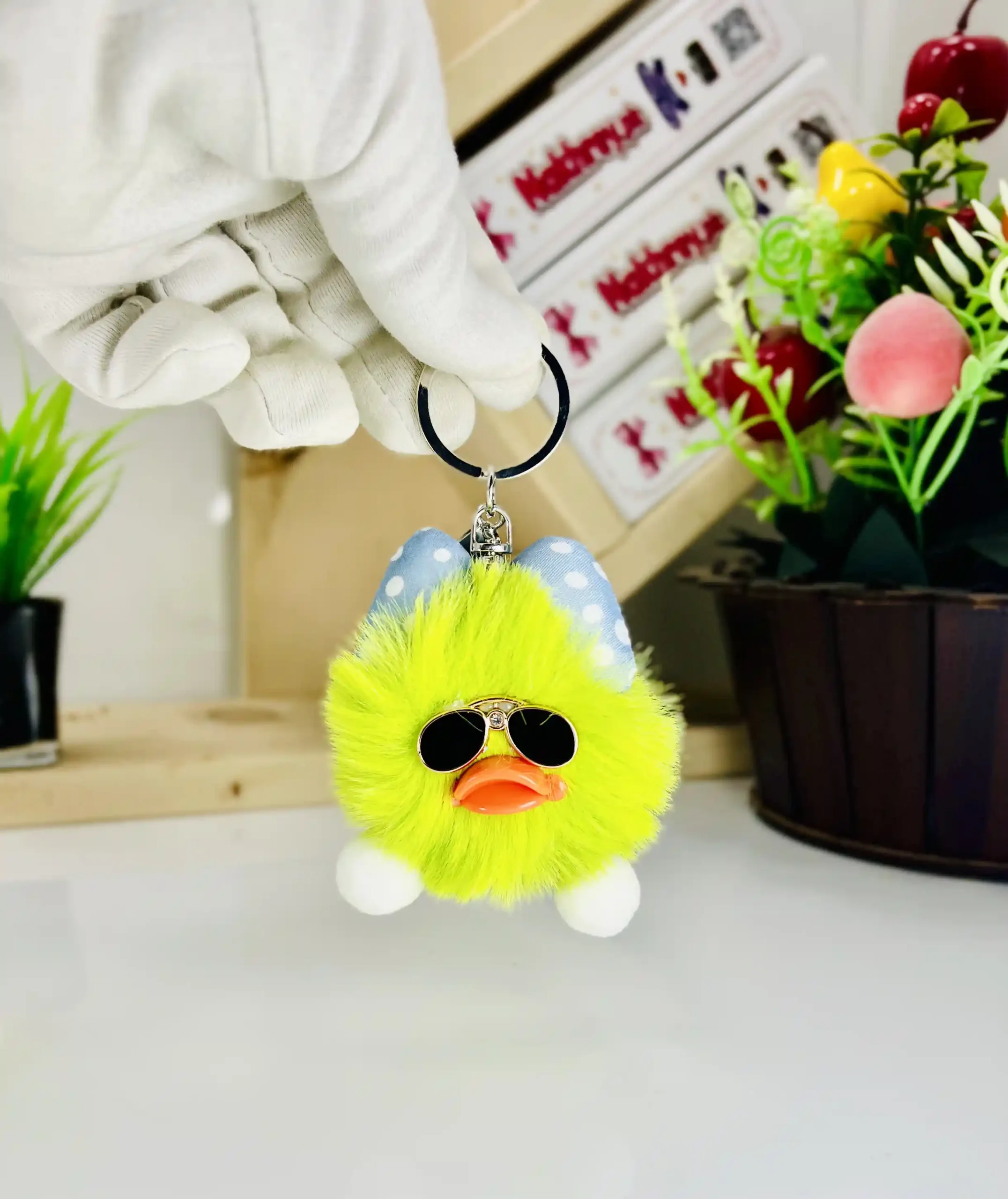 Cool Duck Plush Keychain with Sunglasses & Bow