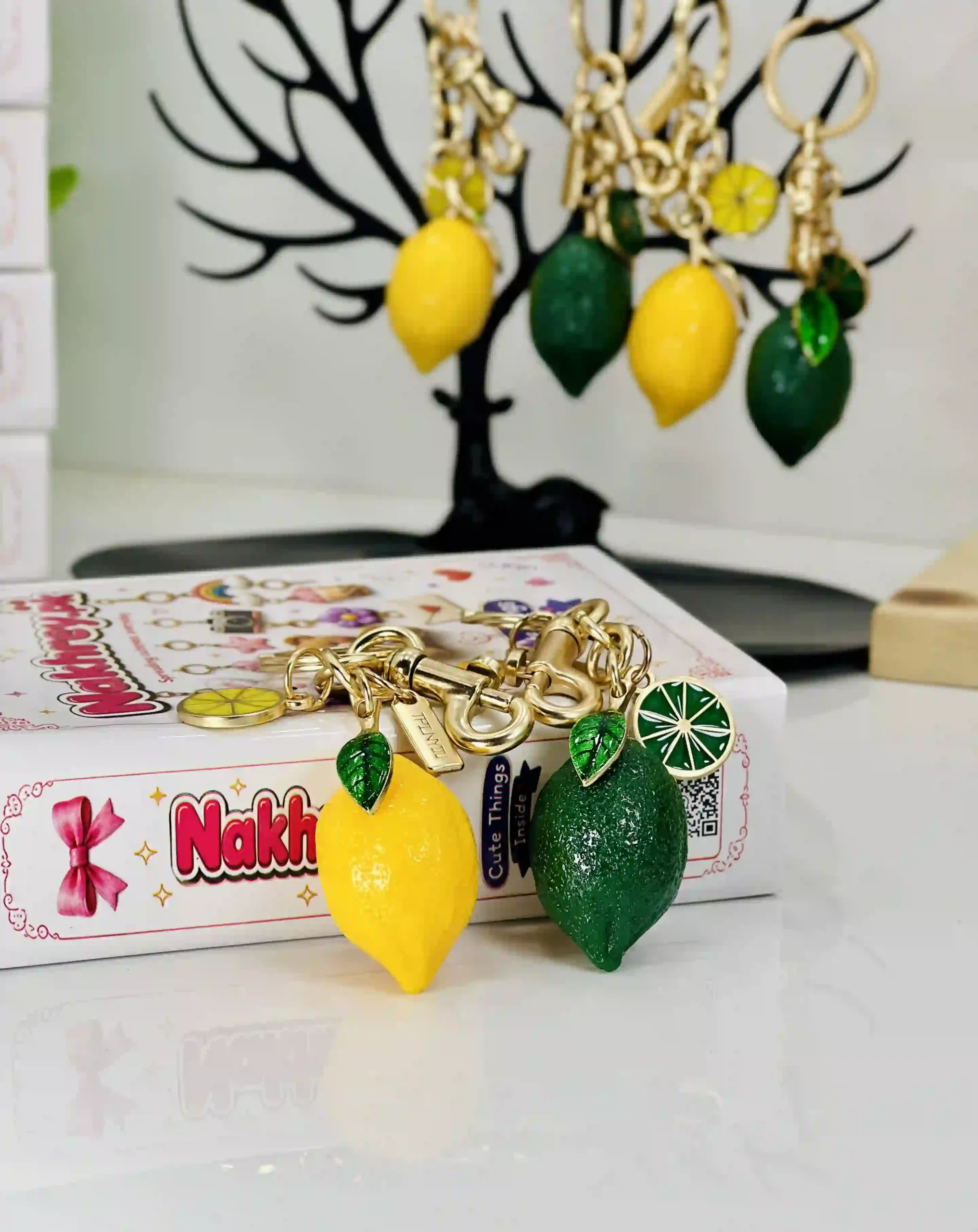 Lemon & Lime Fruit Keychain with Slice Charm