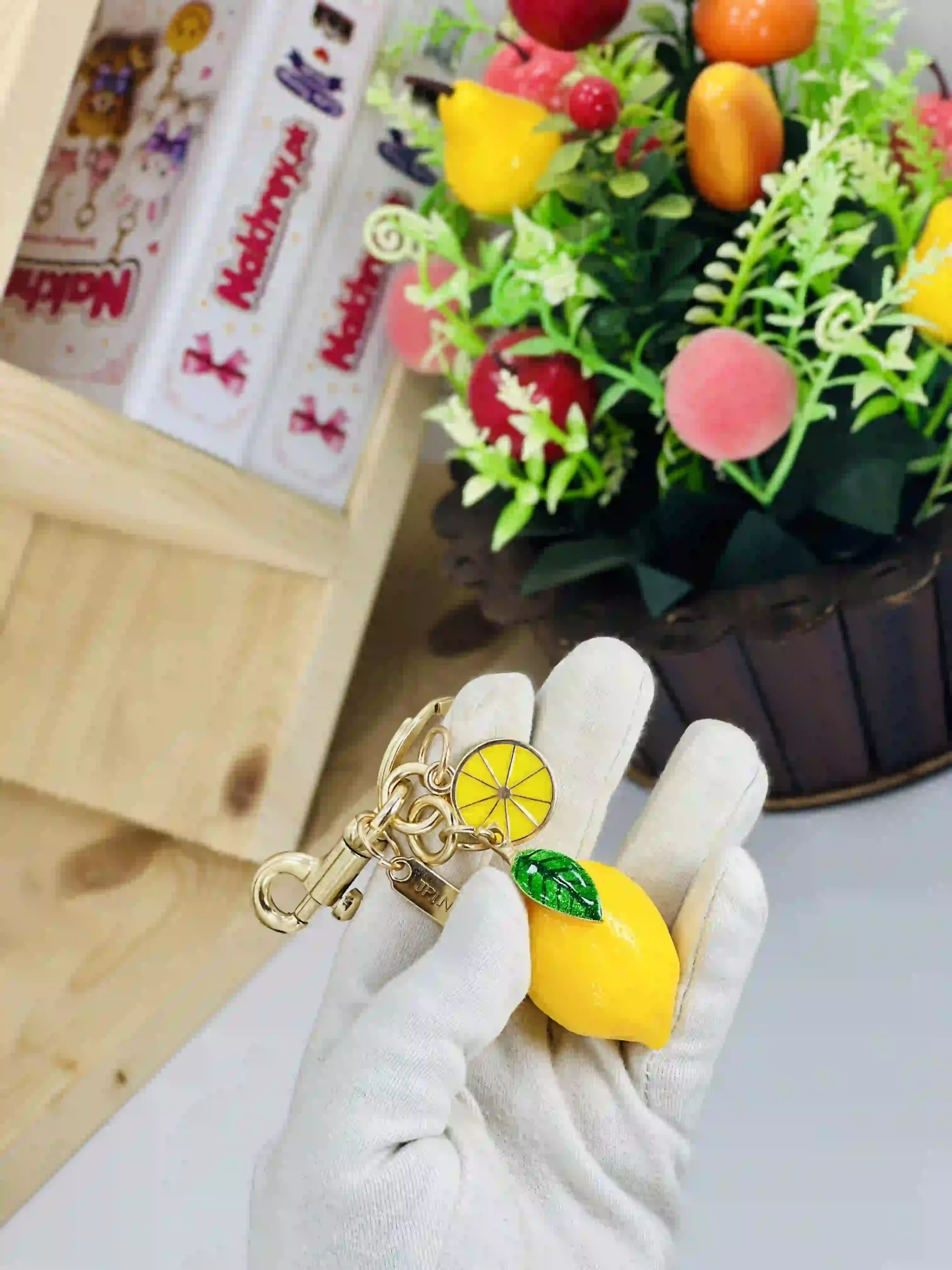 Lemon & Lime Fruit Keychain with Slice Charm