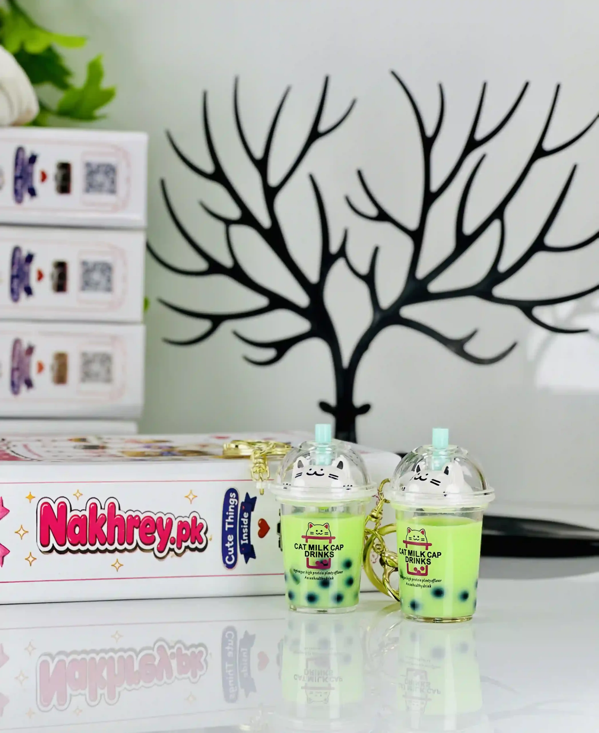 Cute Matcha Boba Key Ring