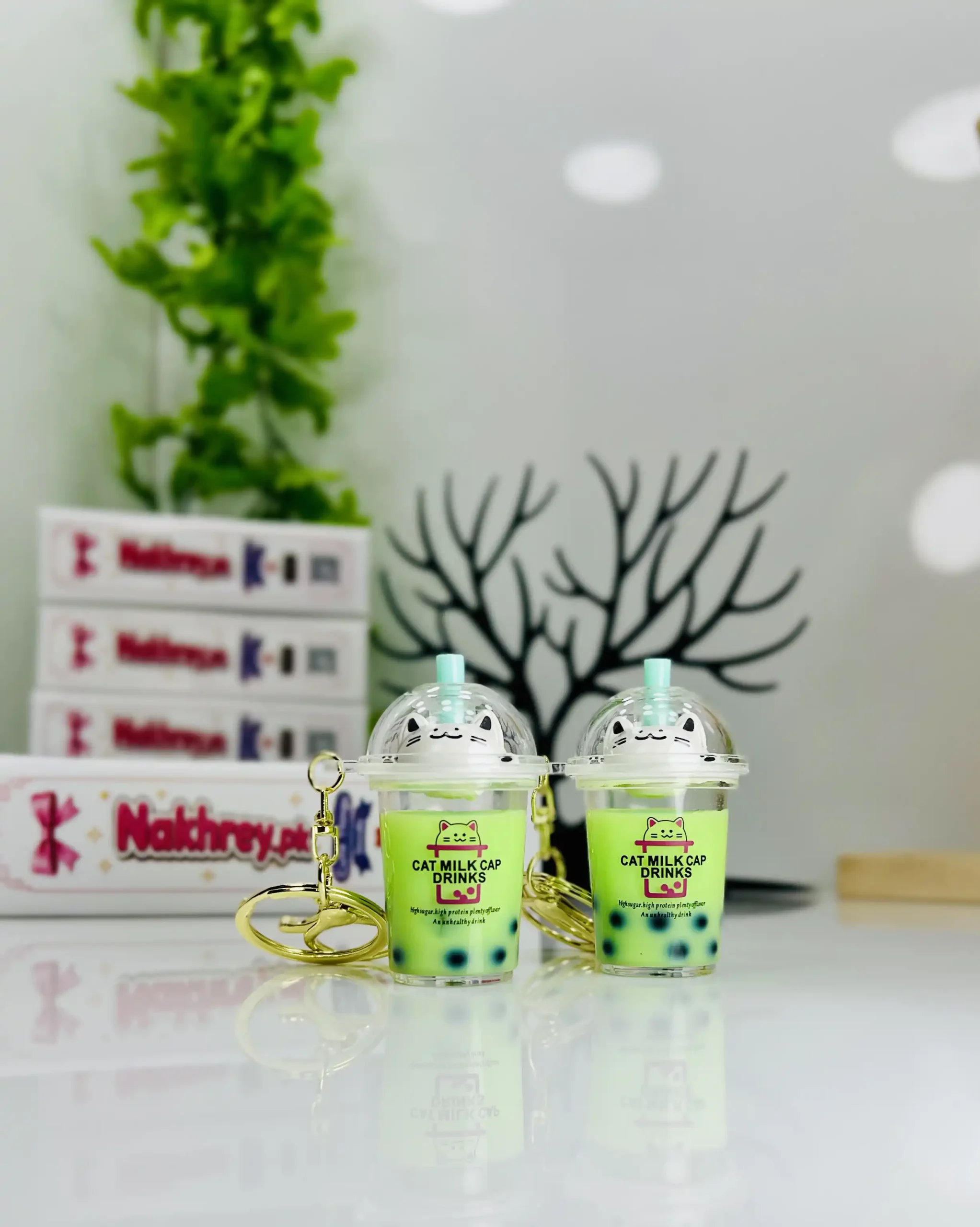 Cute Matcha Boba Key Ring