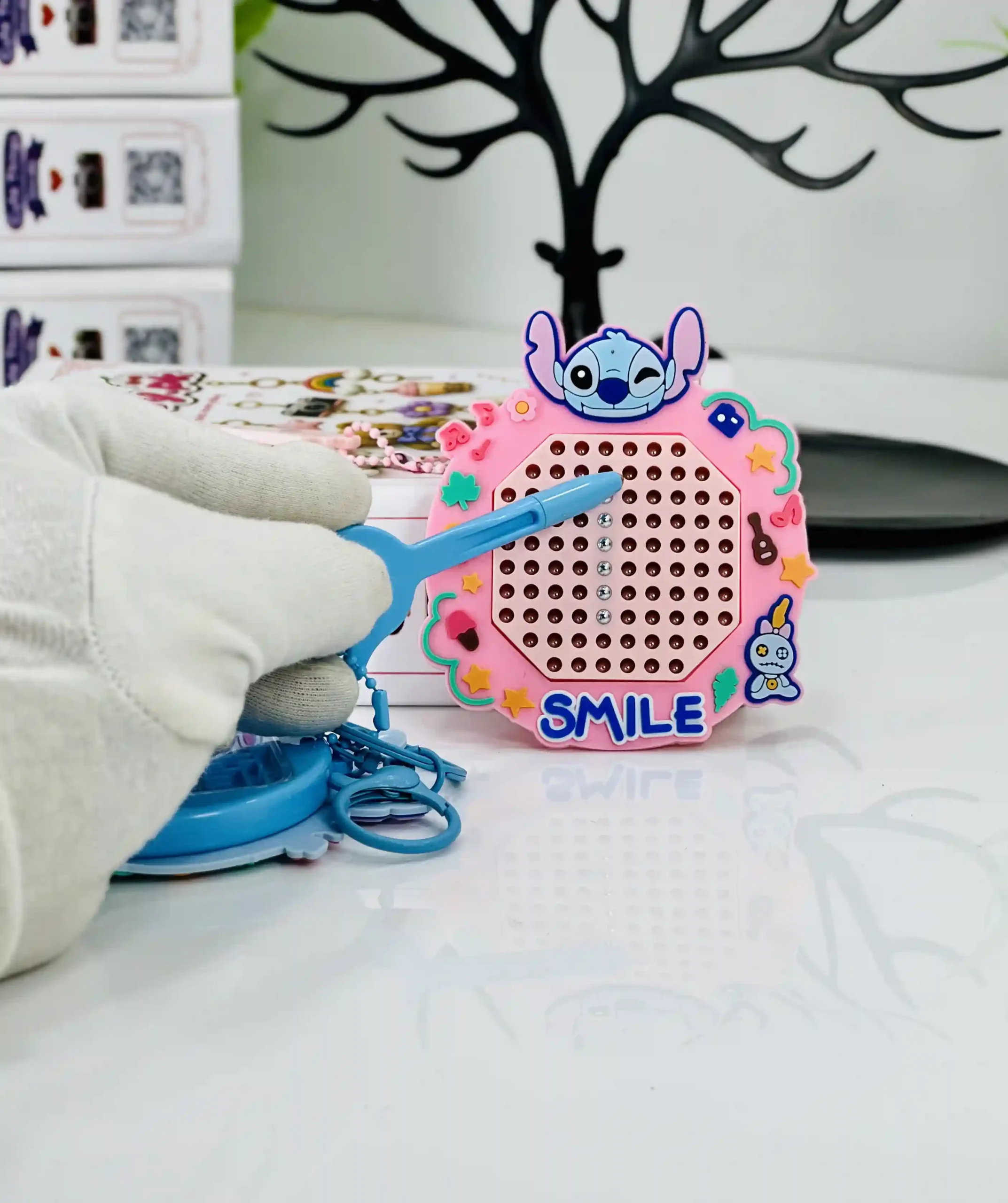 Stitch Magnetic Bead Maze Game Keychain