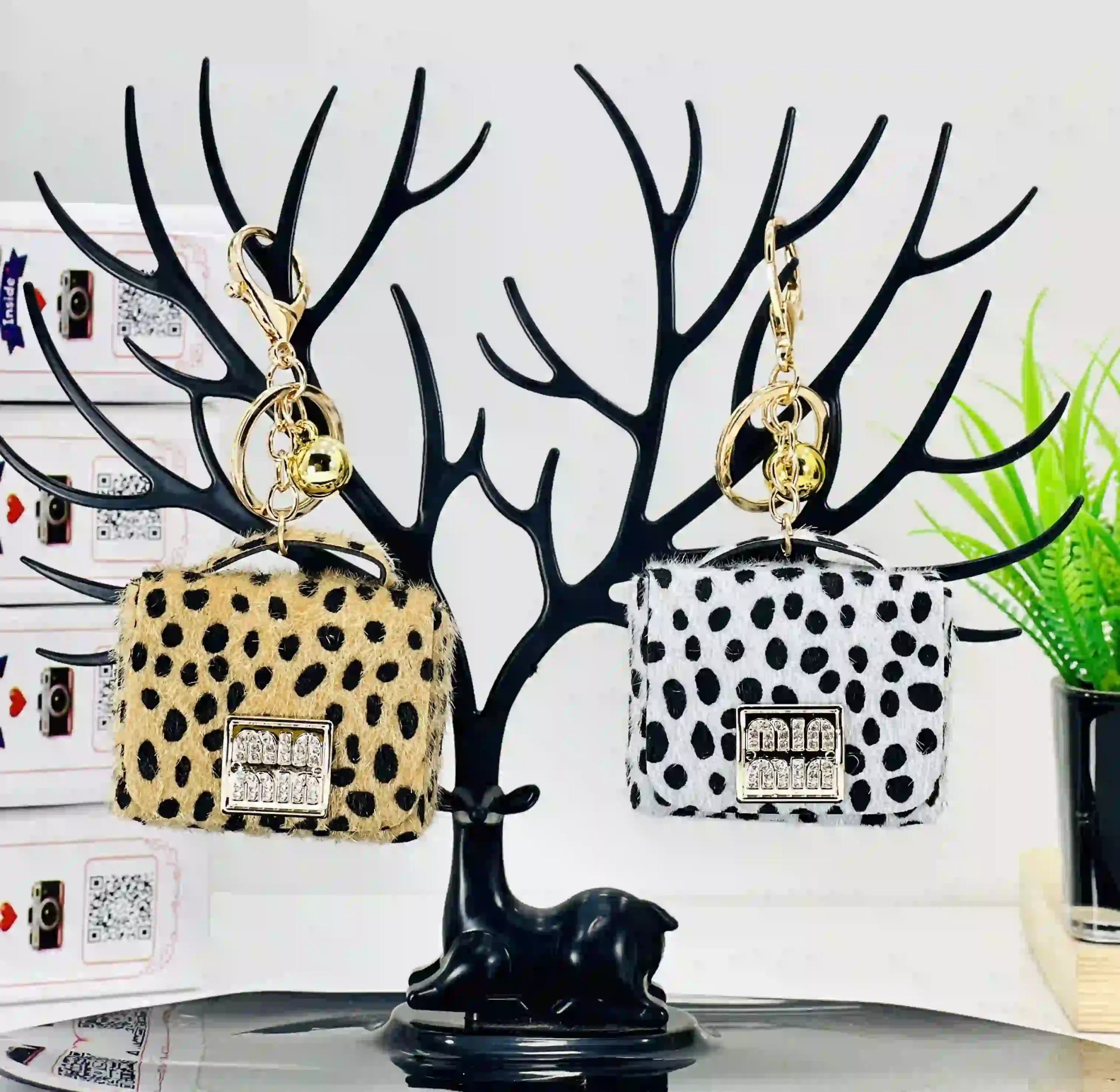 Min Min Faux Fur Animal Print Bag Charm Keychain