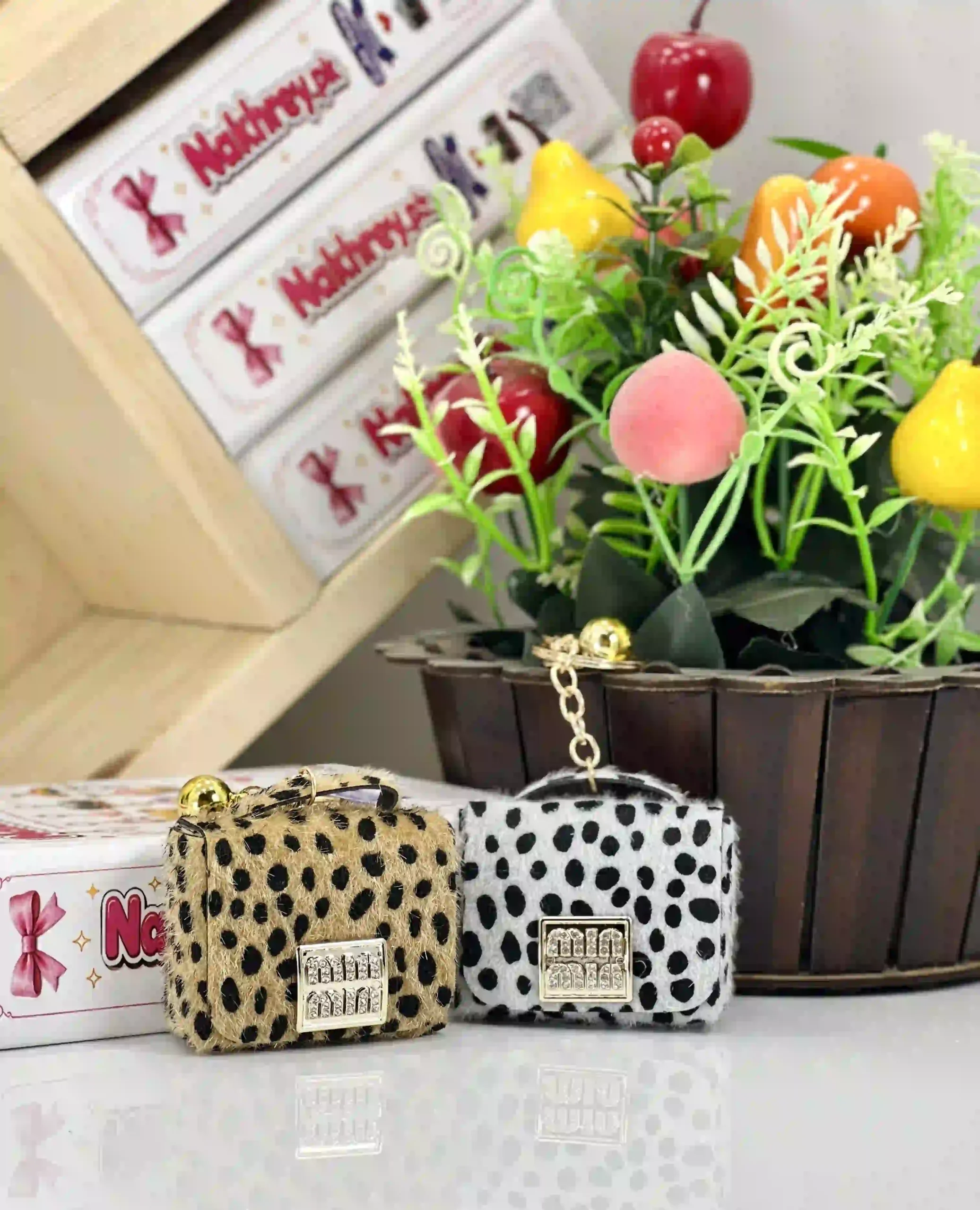 Min Min Faux Fur Animal Print Bag Charm Keychain