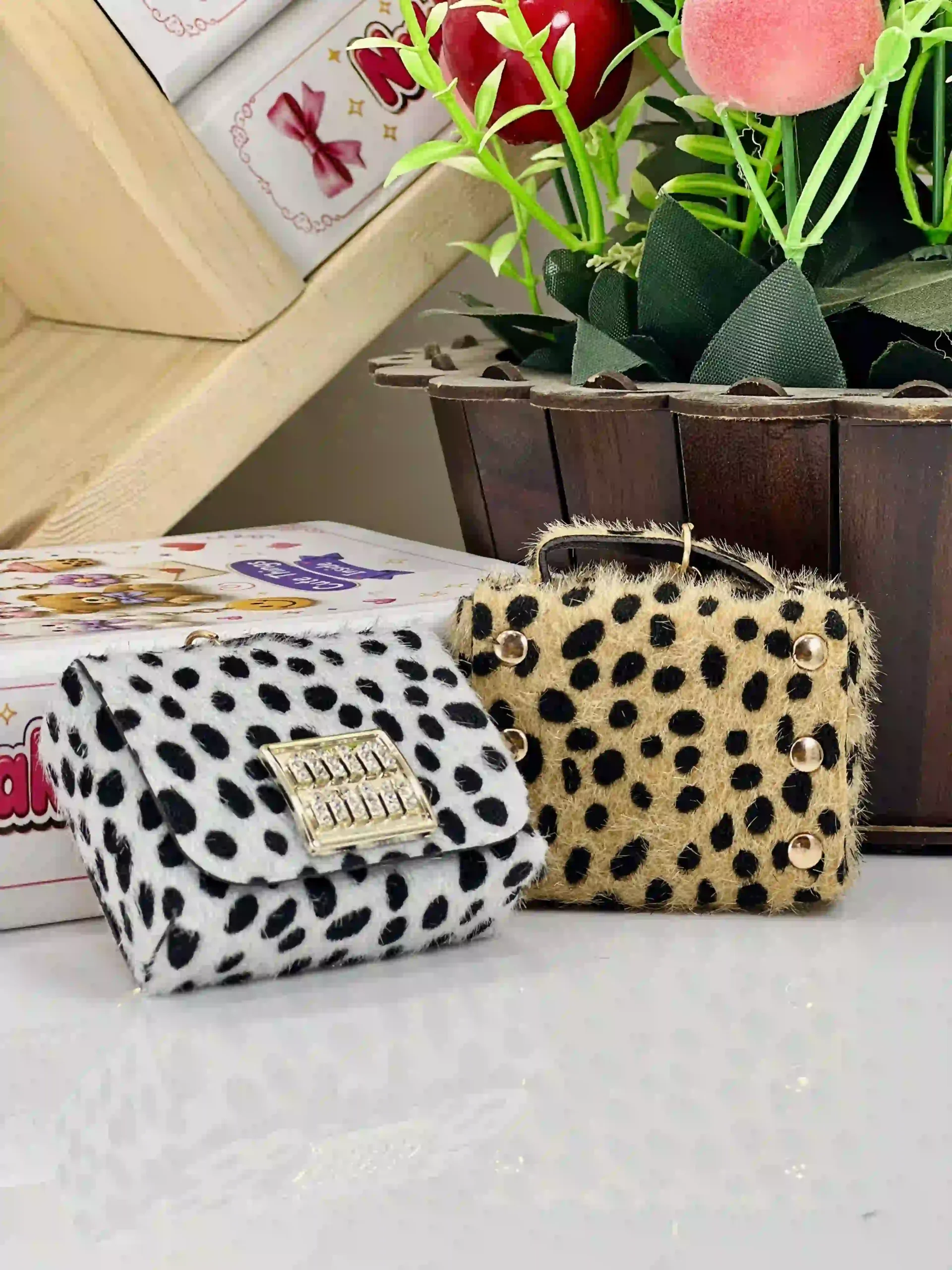 Min Min Faux Fur Animal Print Bag Charm Keychain