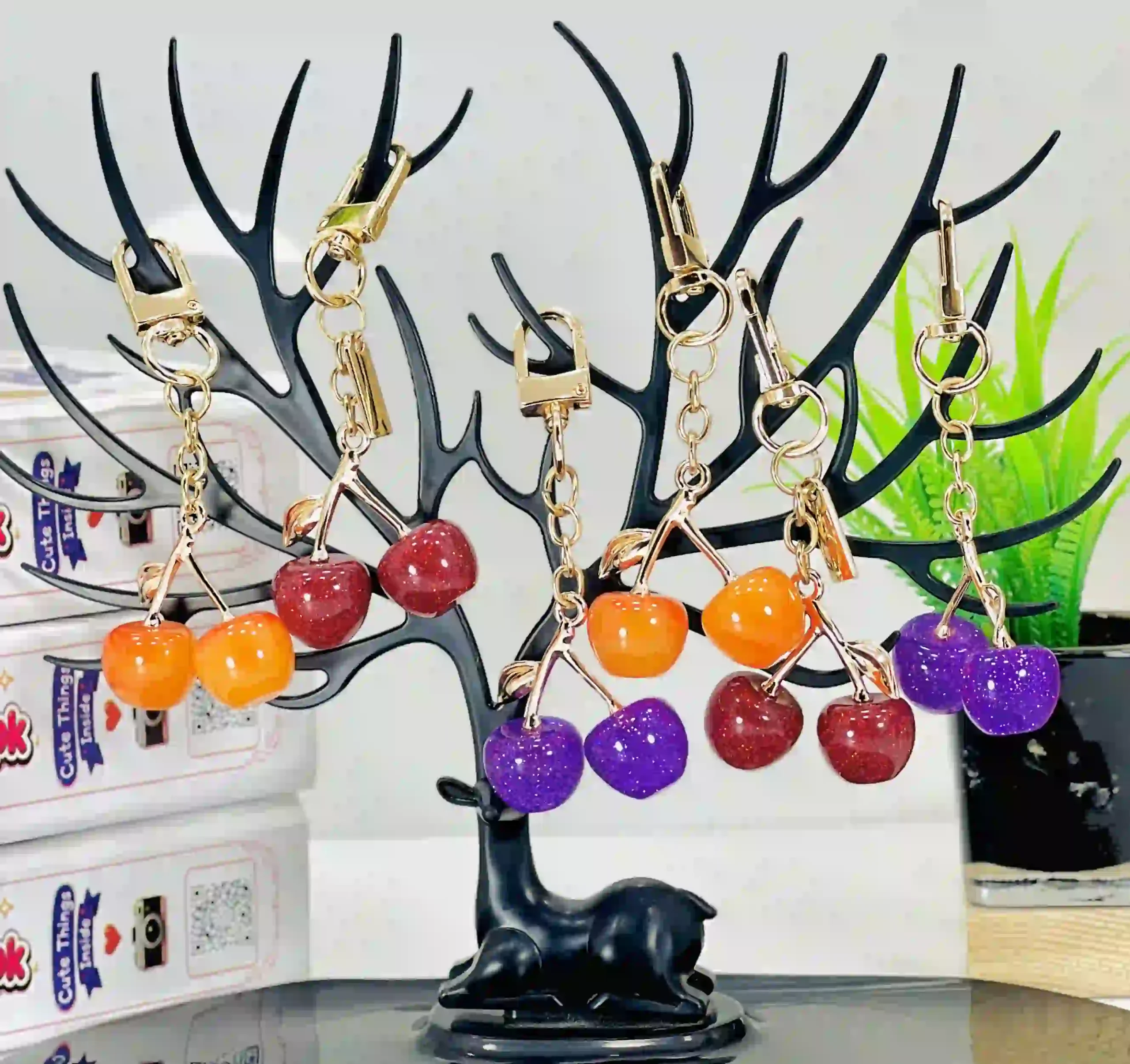 Mini Glitter Cherry Bag Charm & Keychain