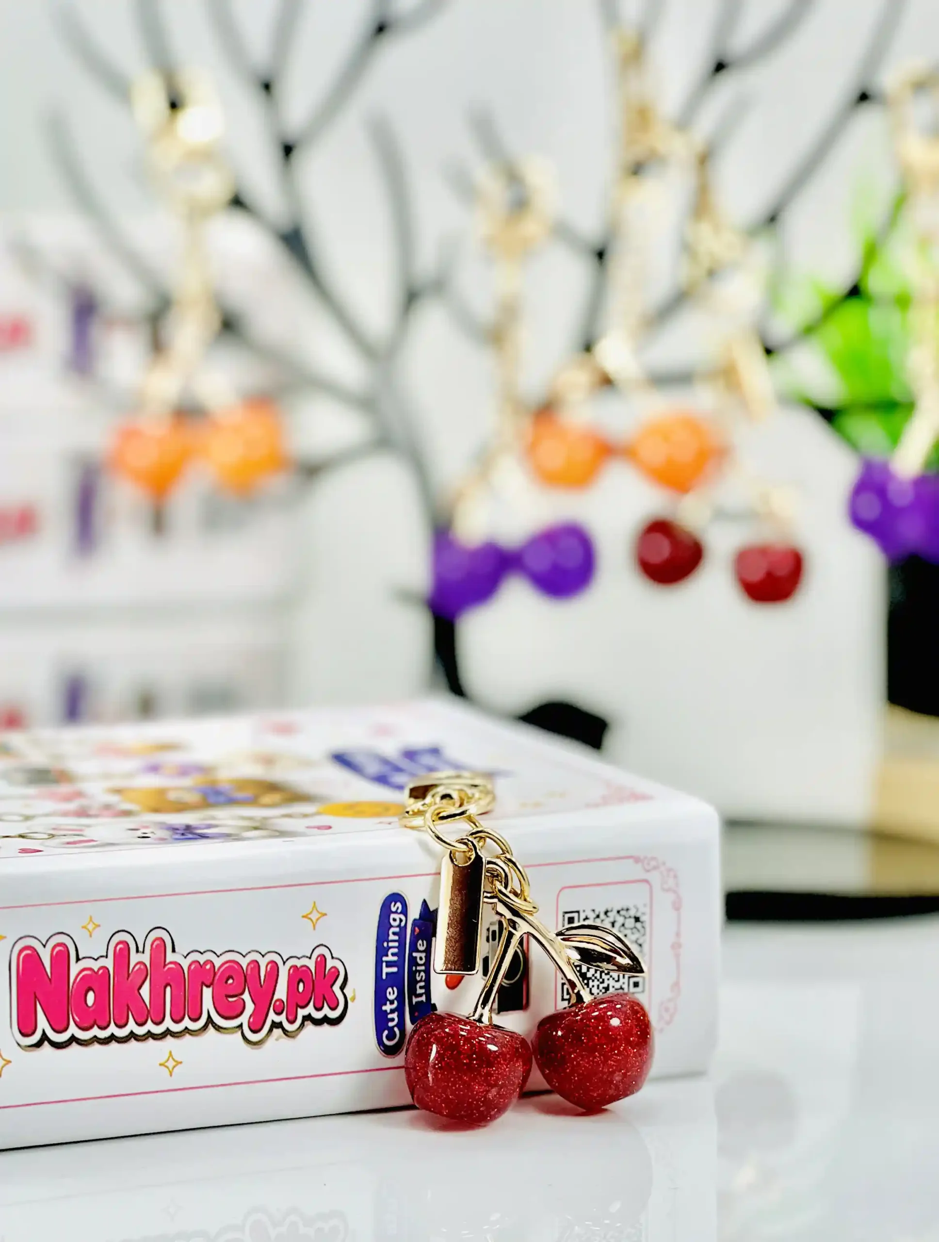 Mini Glitter Cherry Bag Charm & Keychain
