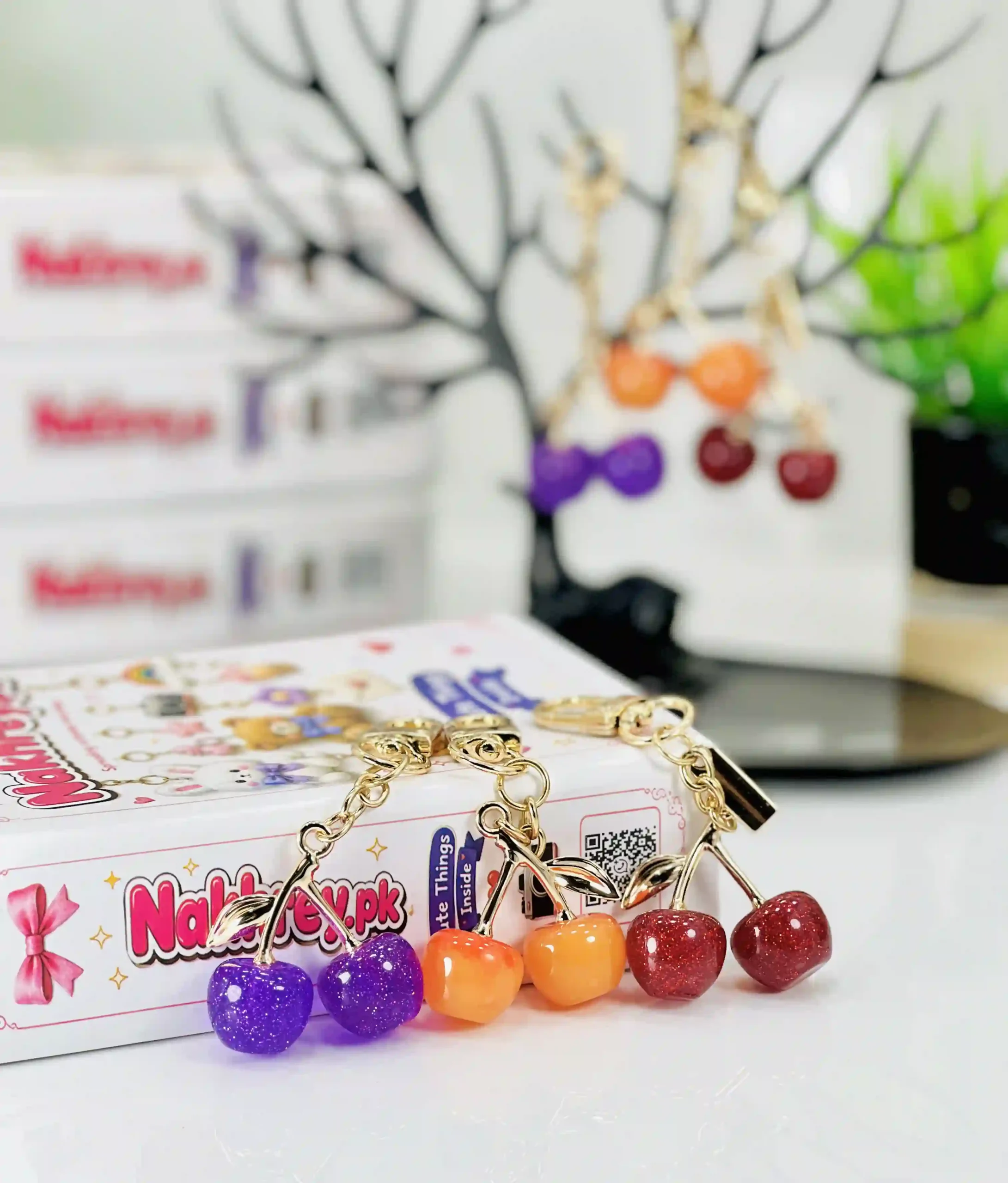 Mini Glitter Cherry Bag Charm & Keychain