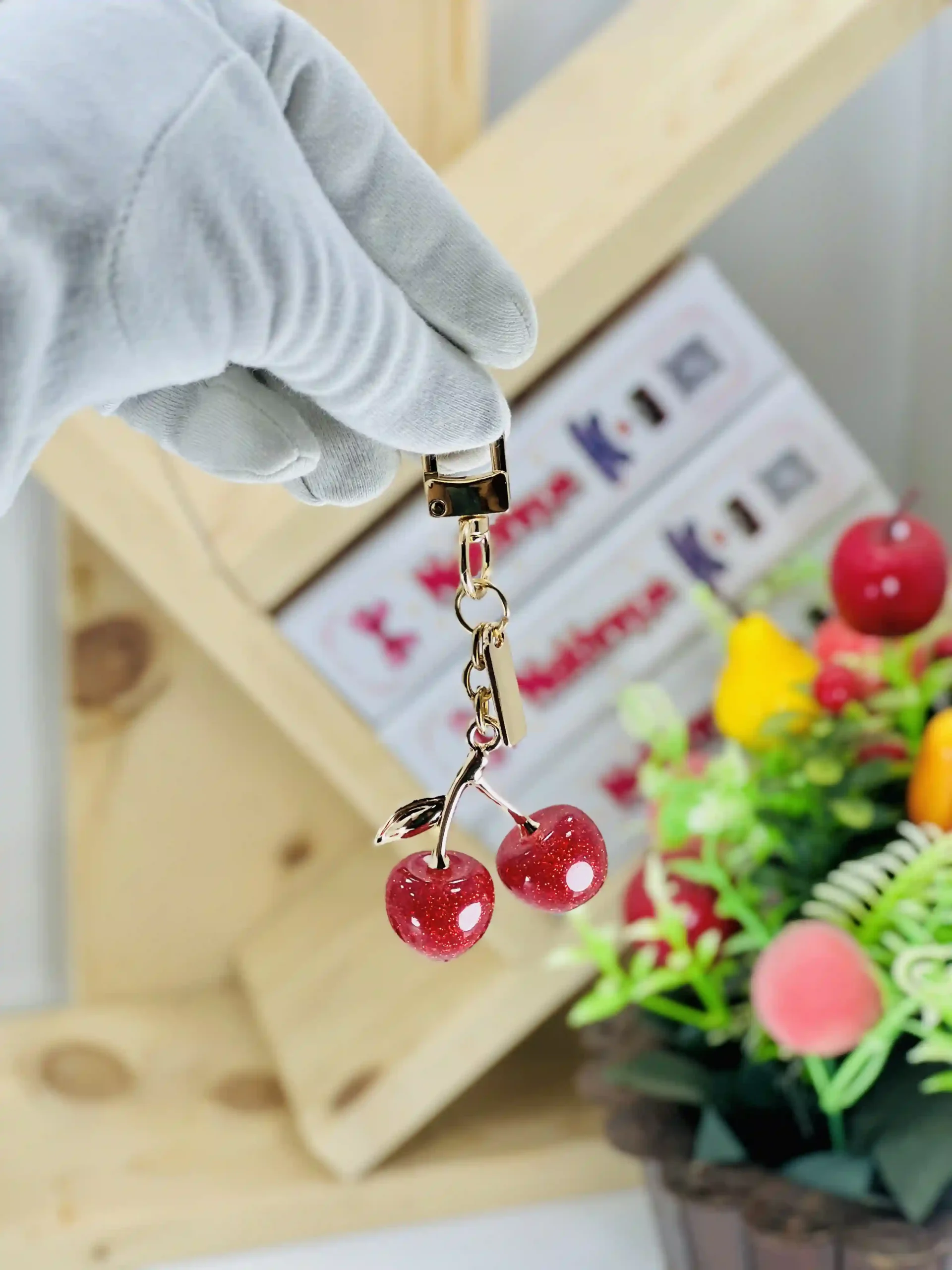 Mini Glitter Cherry Bag Charm & Keychain