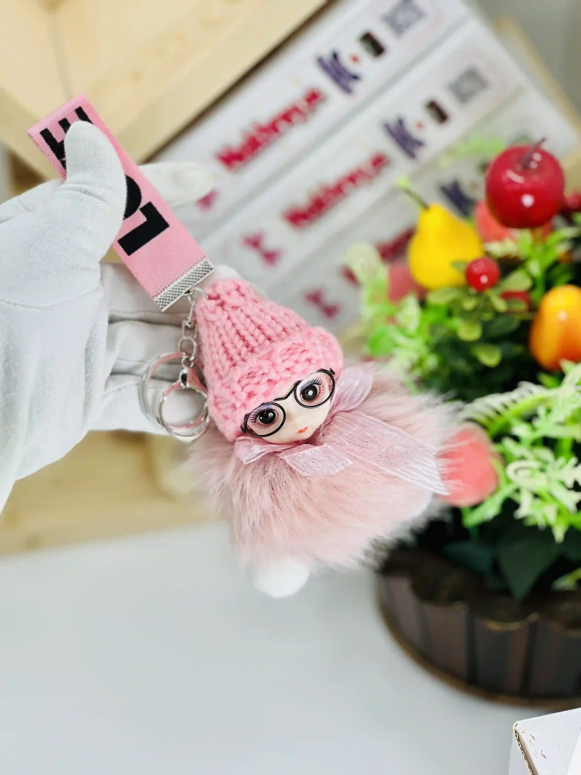 Fluffy Plush Doll With Glasses Bag Charm & Keychain - Image 7