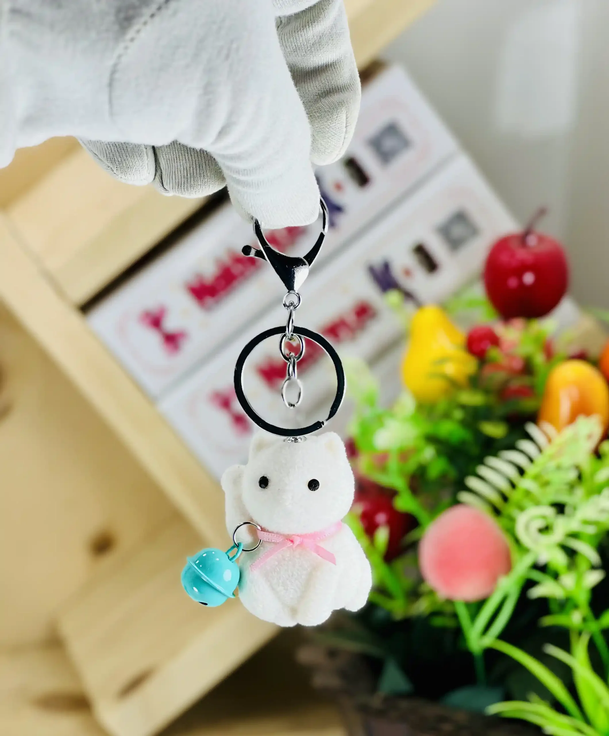 Fluffy Velvet Cat With Bell Bag Charm & Keychain