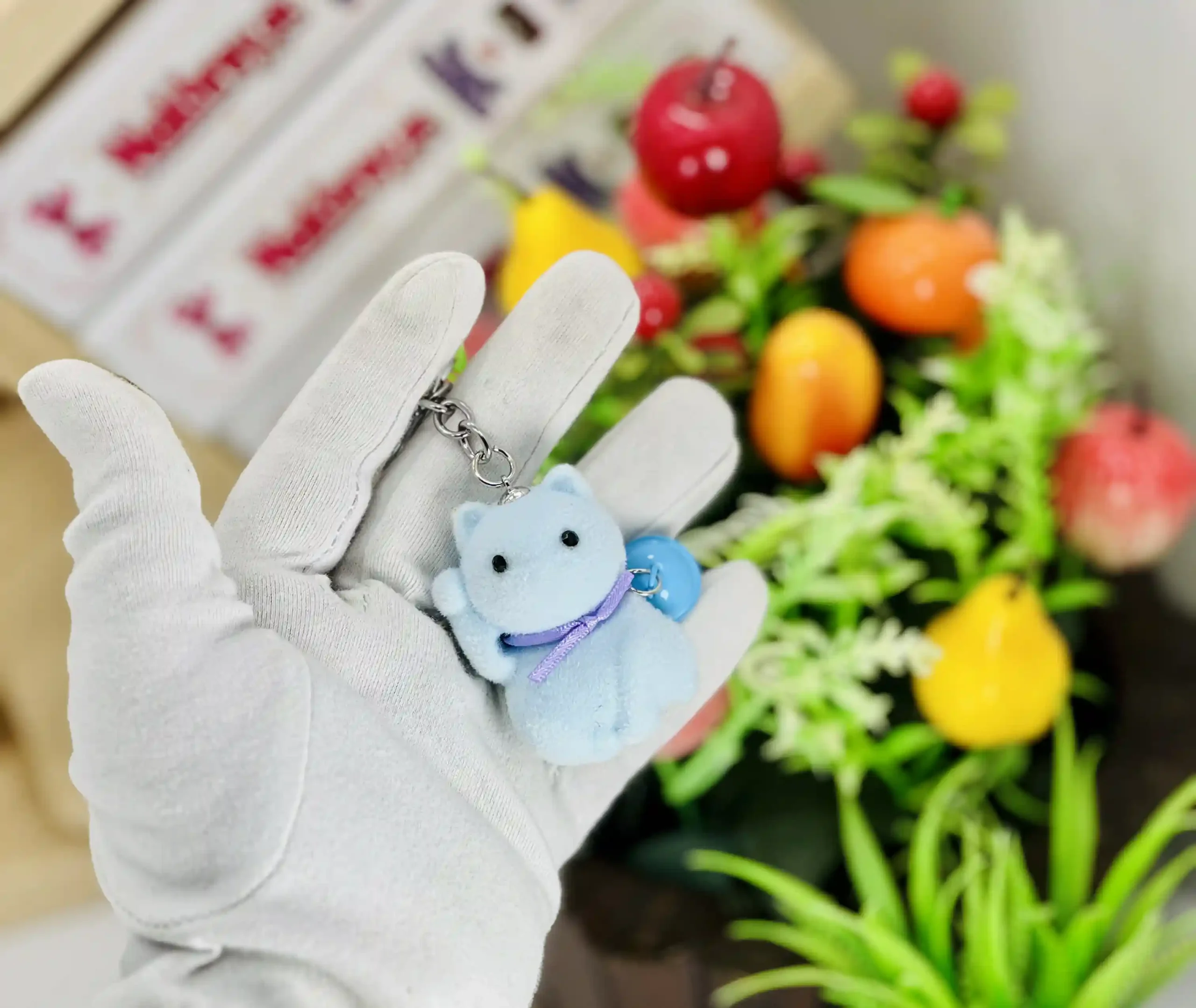 Fluffy Velvet Cat With Bell Bag Charm & Keychain