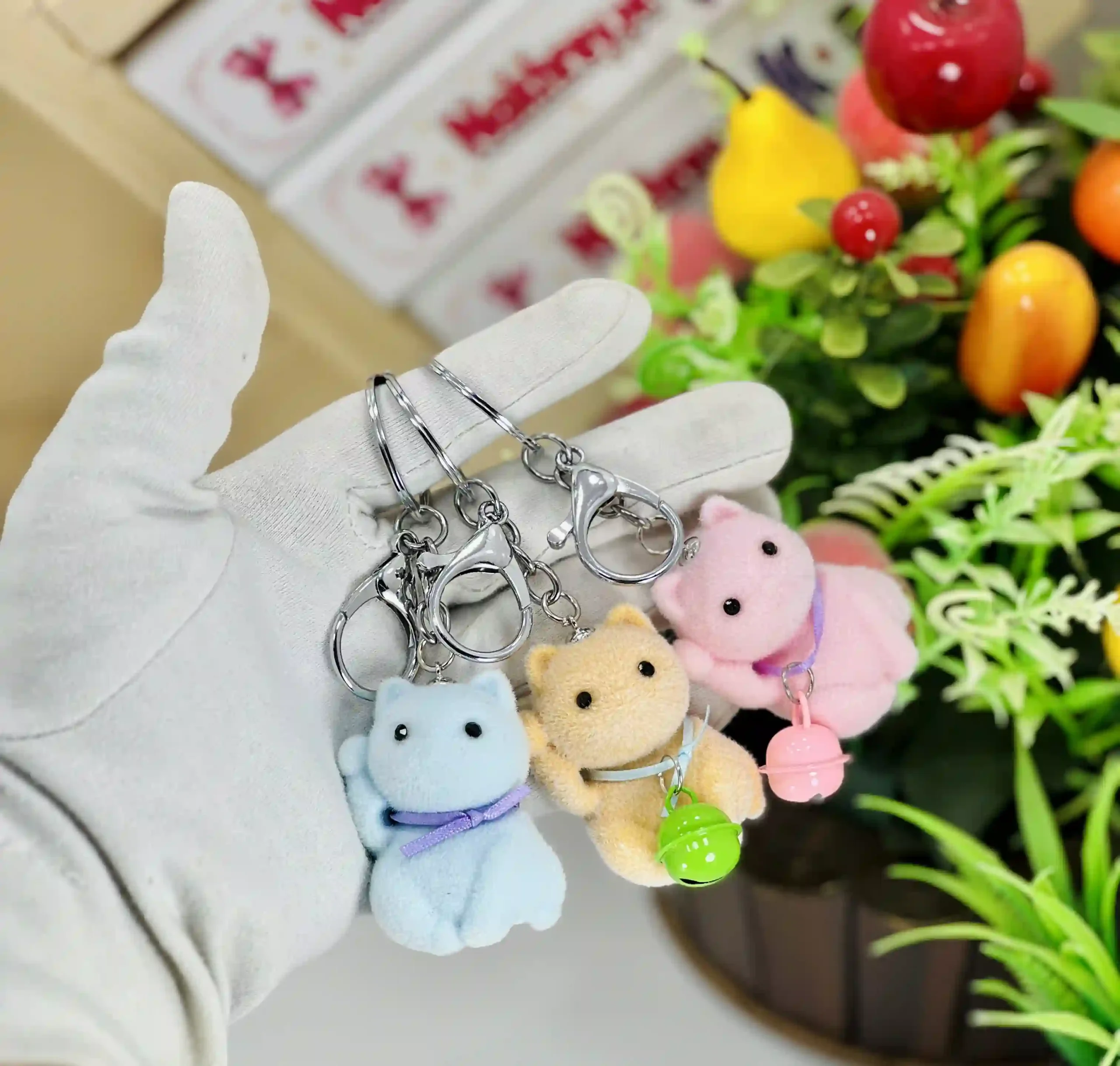 Fluffy Velvet Cat With Bell Bag Charm & Keychain
