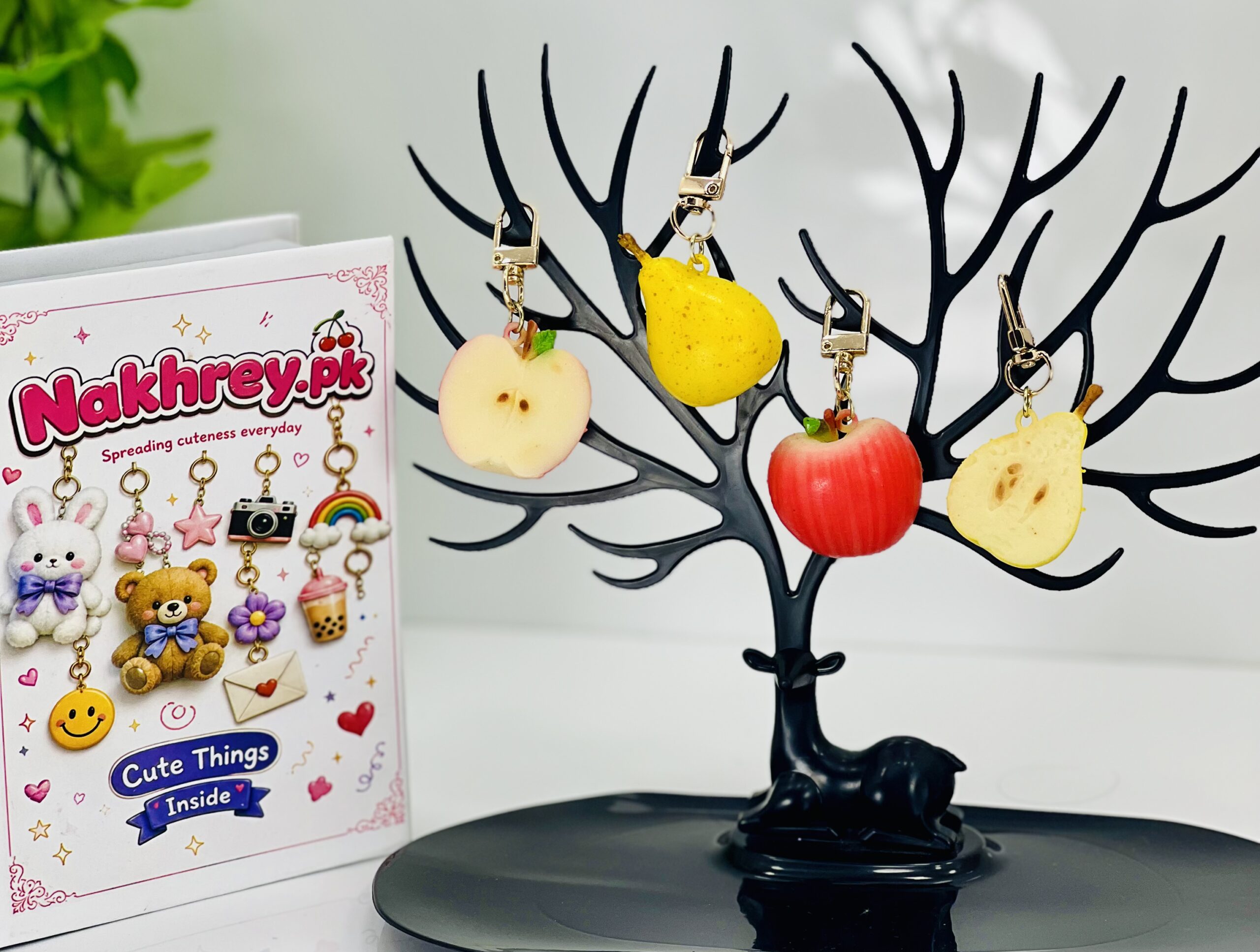mini Fruity Half Keychain – Realistic Apple & Pear Bag Charm