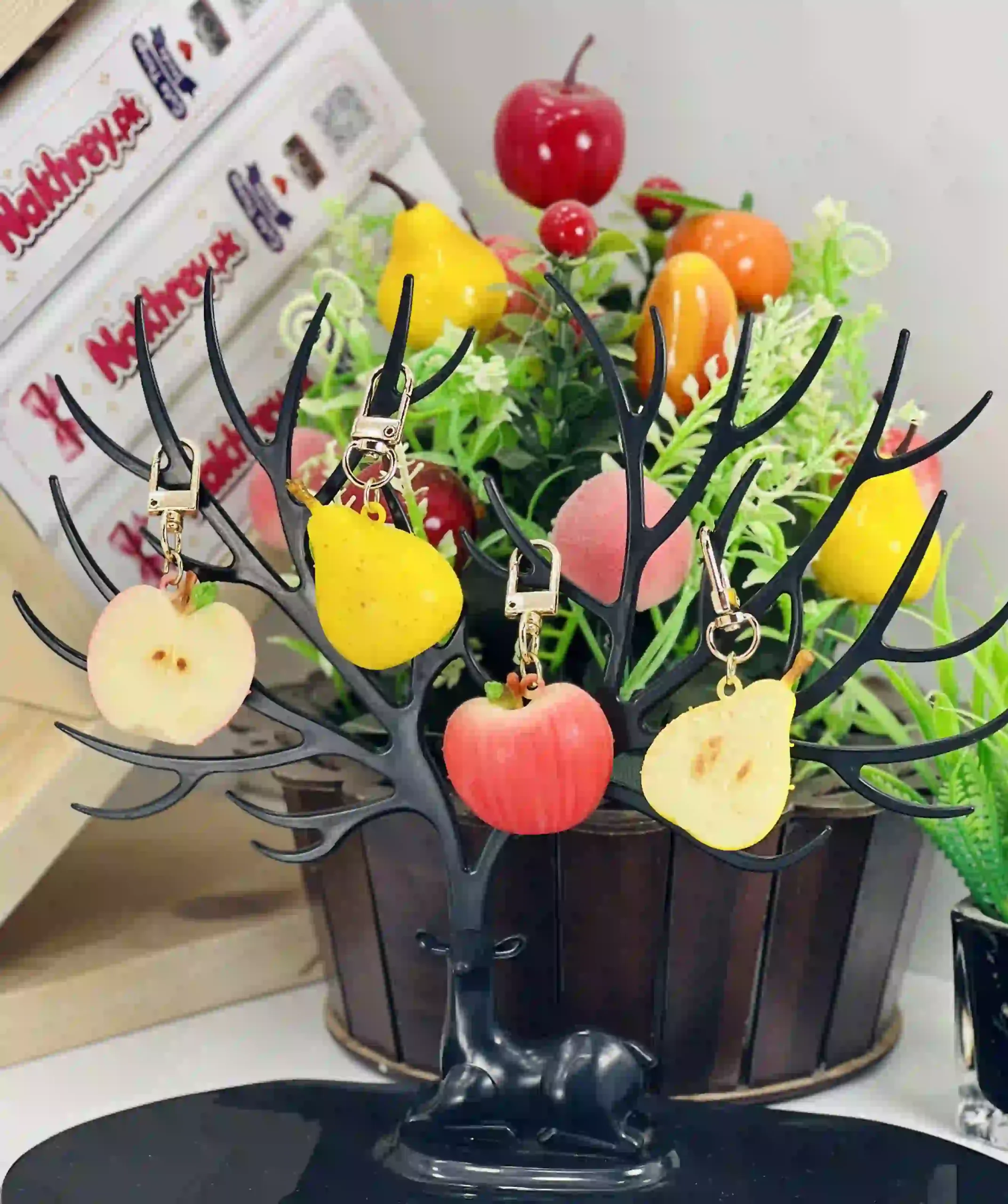 mini Fruity Half Keychain – Realistic Apple & Pear Bag Charm