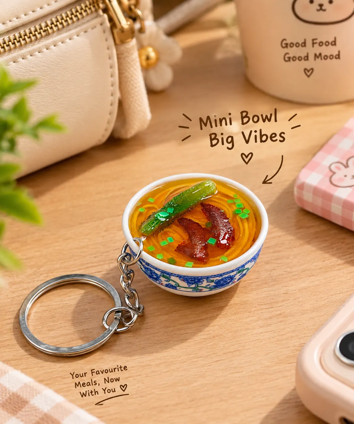 Mini 3D 2Pcs Chicken Noodle Bowl Keychain