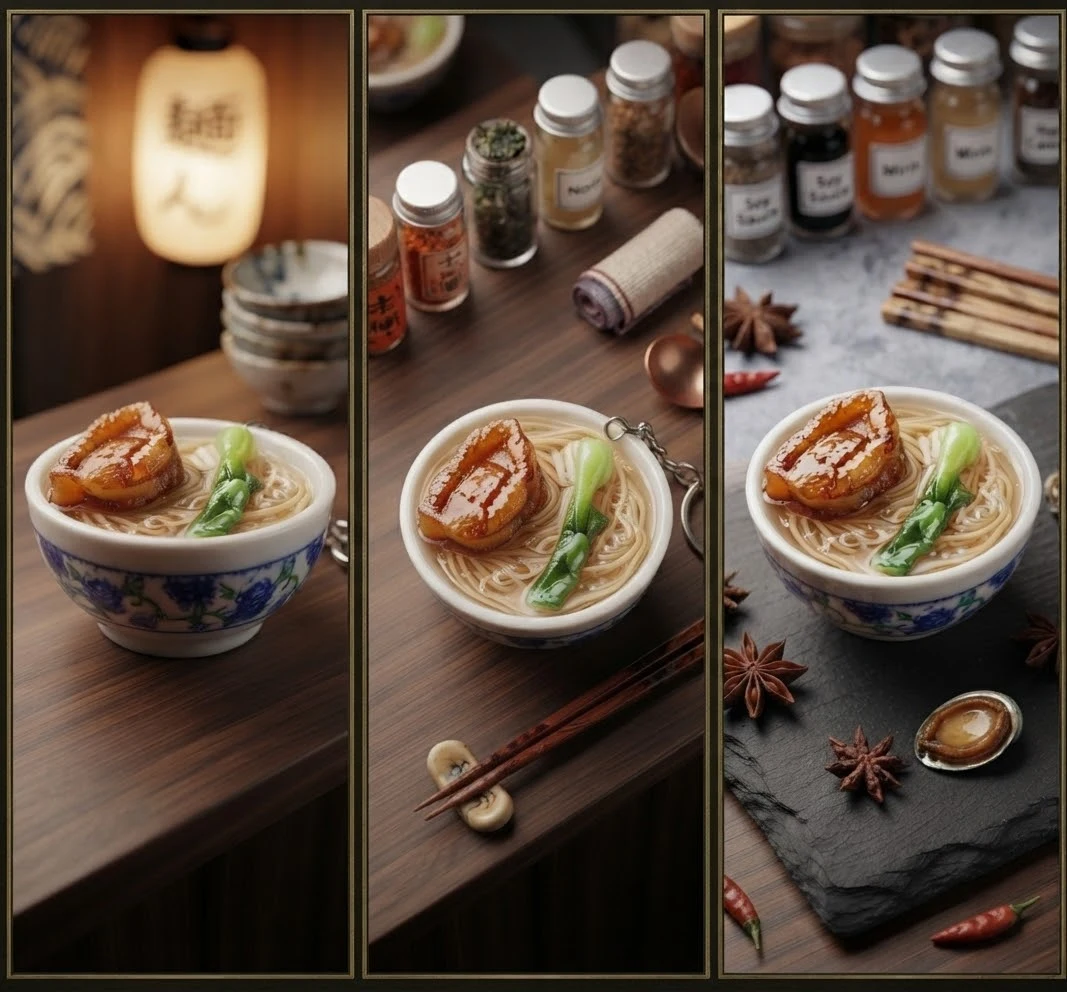 Mini Seafood Abalone Ramen Bowl Keychain