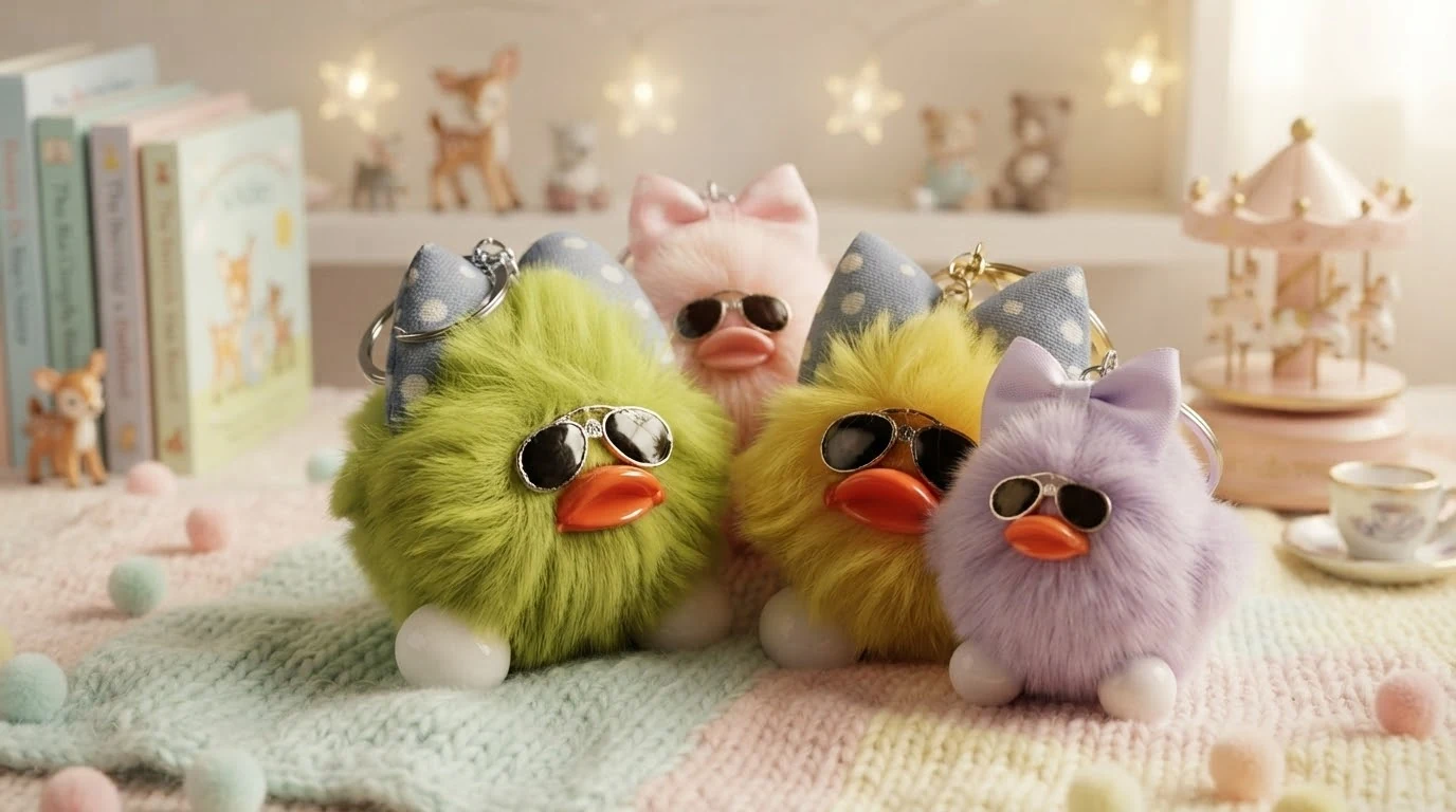 Cool Duck Plush Keychain with Sunglasses & Bow