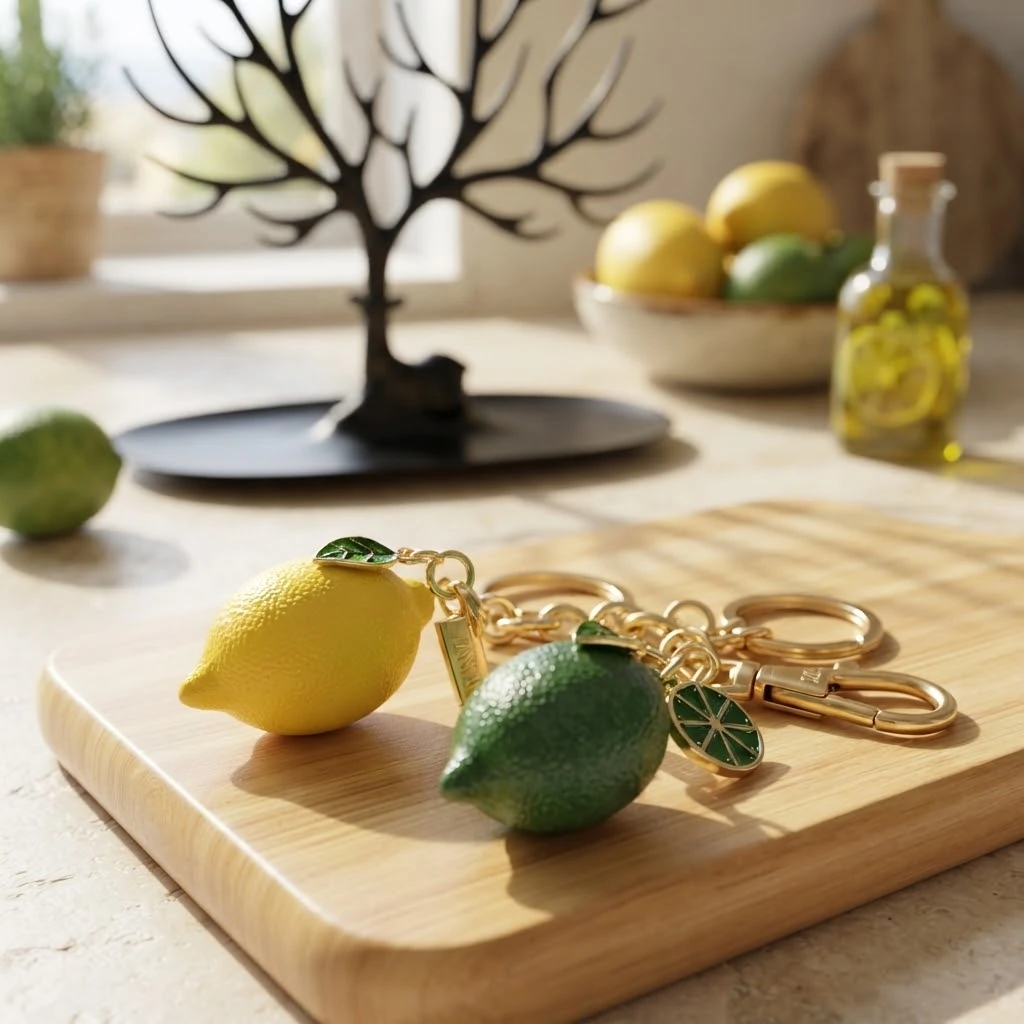 Lemon & Lime Fruit Keychain with Slice Charm