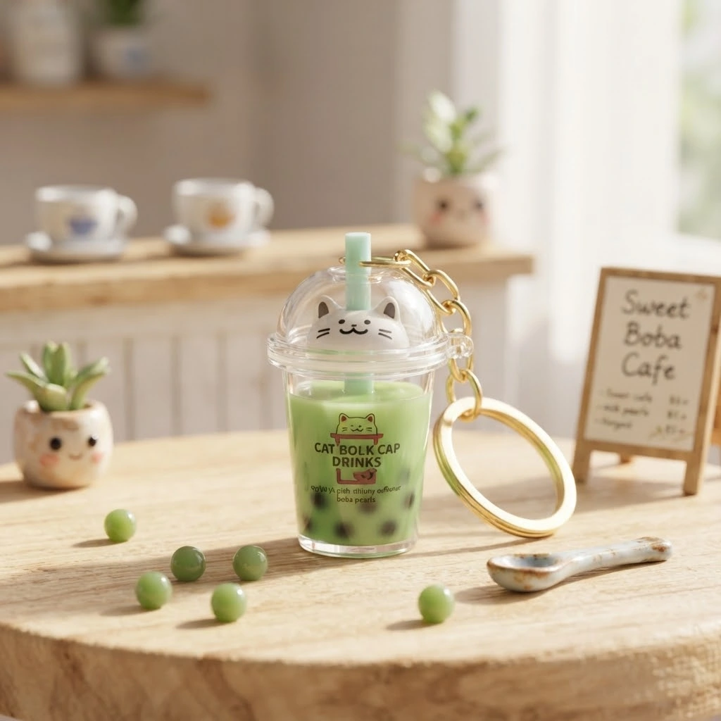 Cute Matcha Boba Key Ring
