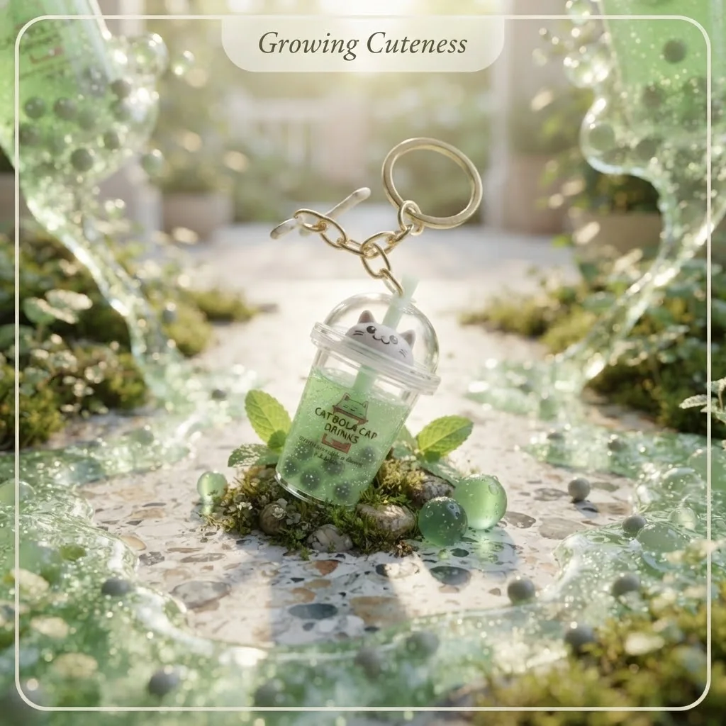 Cute Matcha Boba Key Ring