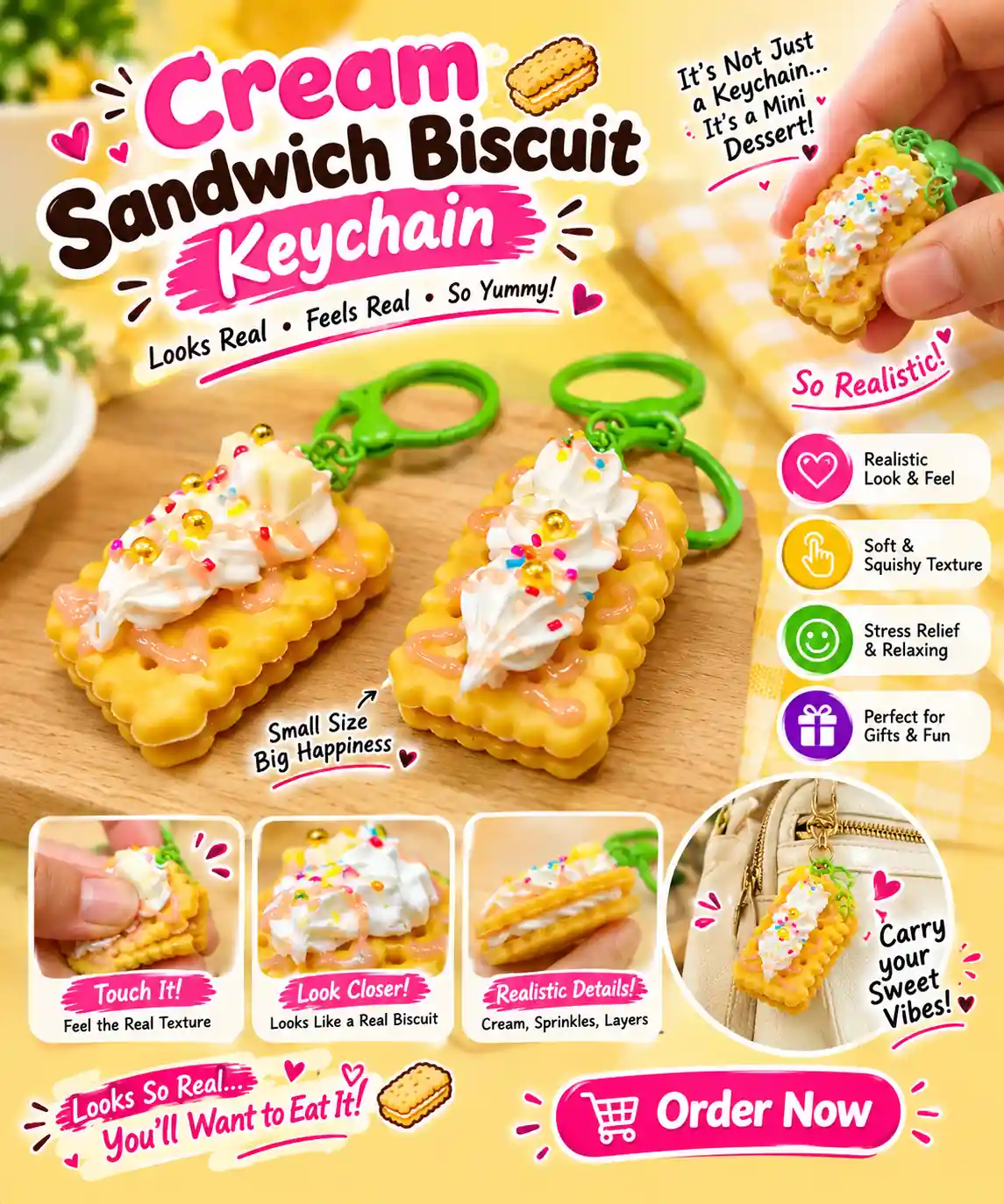 Cream Sandwich Biscuit Keychain