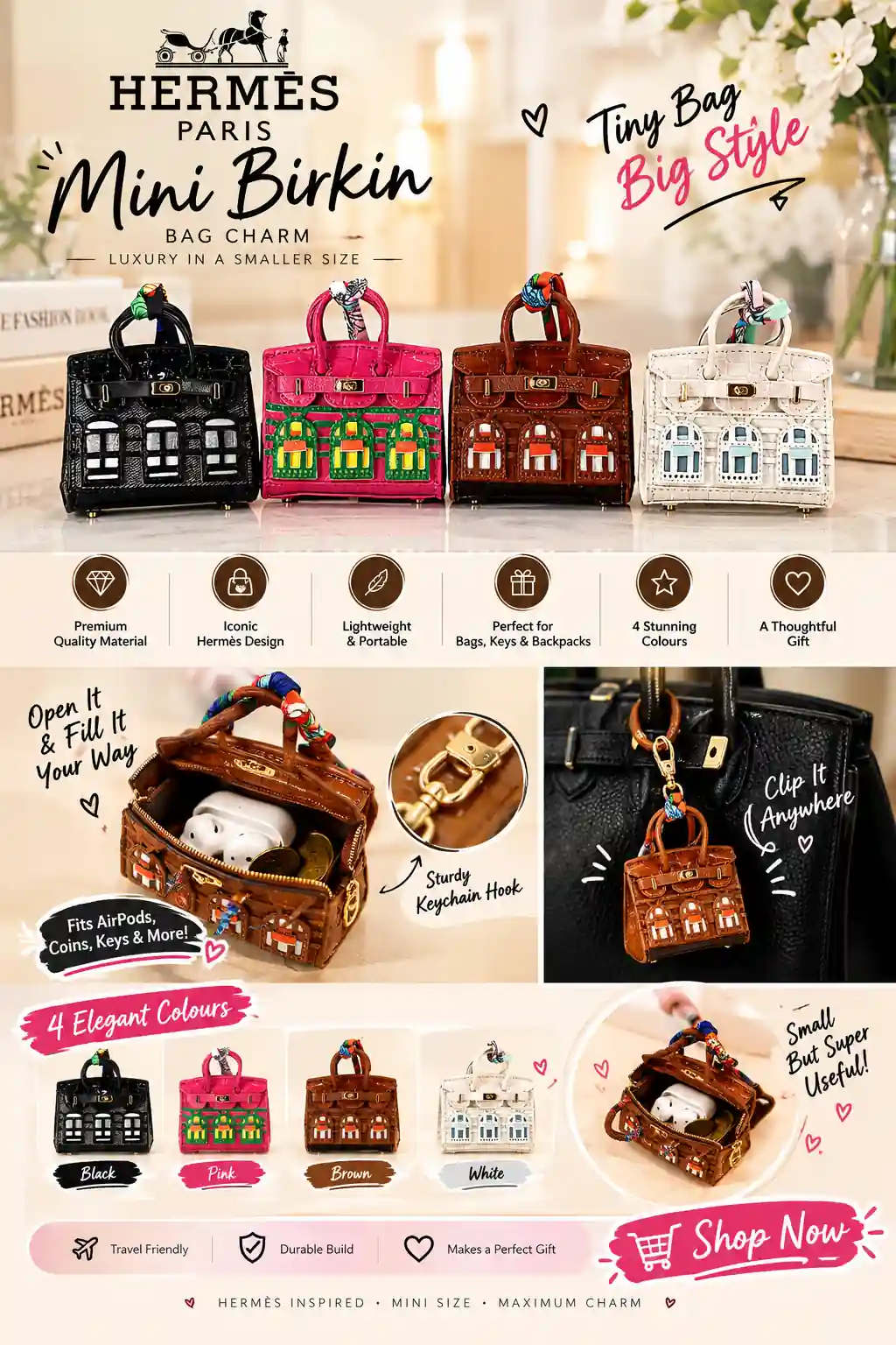Hermes Mini Birkin Bag Charm & Keychain