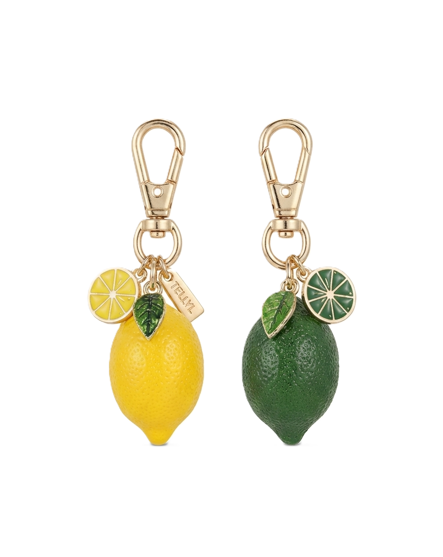 Lemon & Lime Fruit Keychain with Slice Charm