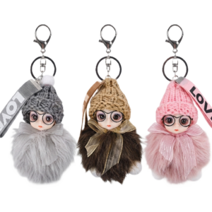 Fluffy Plush Doll With Glasses Bag Charm & Keychain